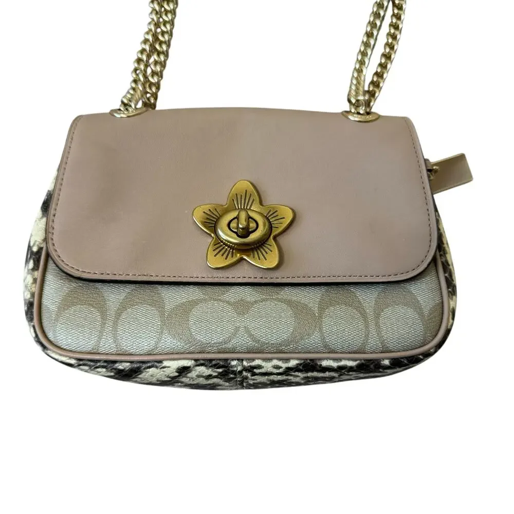 COACH Mini Cassidy Crossbody Shoulder Satchel Snake Embossed Leather Signature